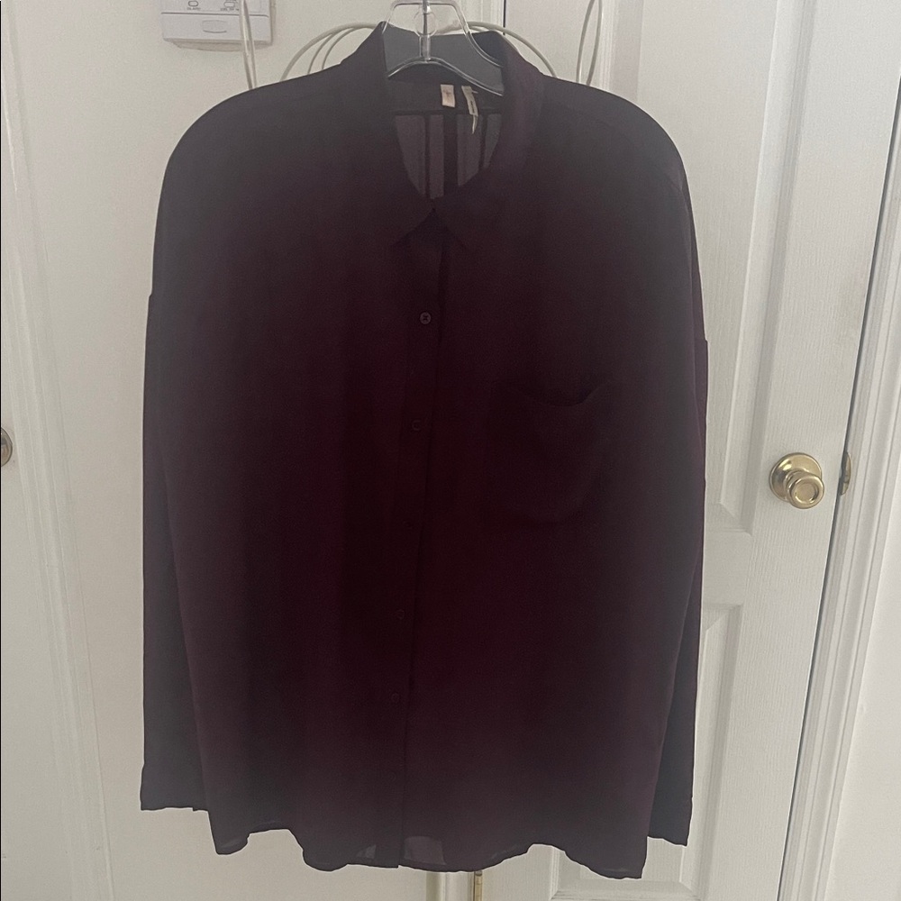 Frenchi Women's Button-Down Shirt in Deep Wine / Burgundy / Maroon